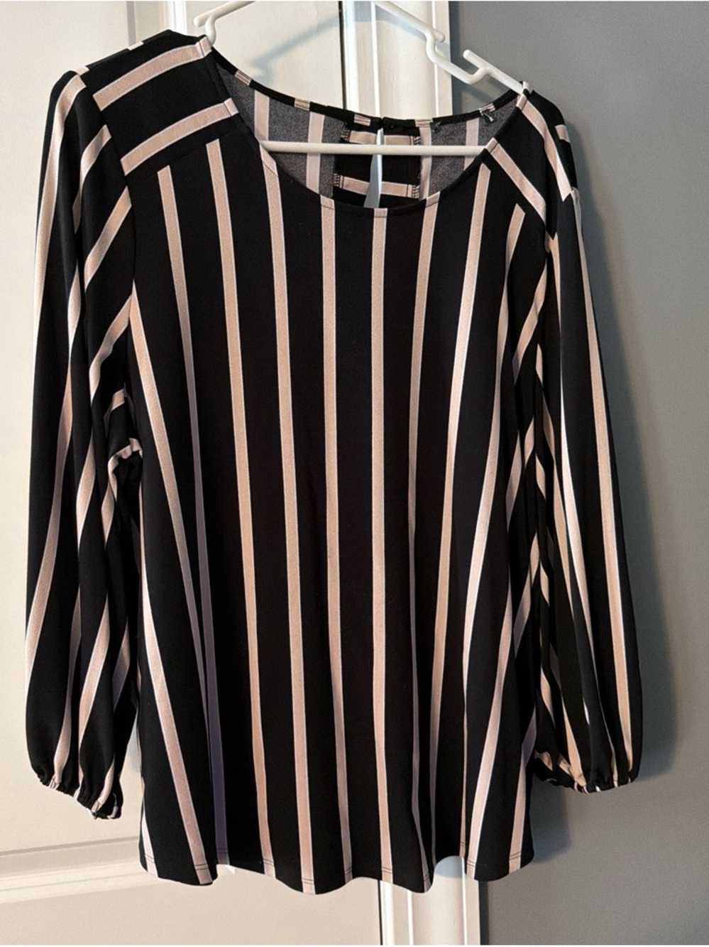 Black and Cream Striped Long-Sleeve Women's Top